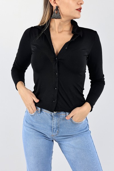 Siyah Candy Kumaş Bayan Gömlek 95514