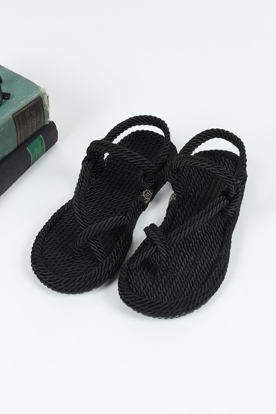 Siyah Çapraz Parmak Arası Hasır Sandalet 97509