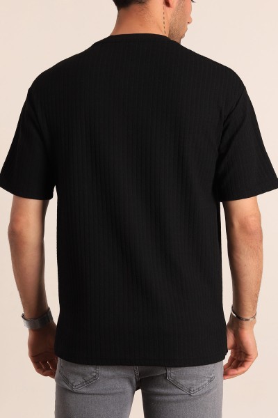 Siyah Cep Baskılı Dokulu Oversize Erkek Tişört 177503