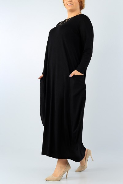 Siyah Cep Detay Likralı Büyük Beden Elbise 44323