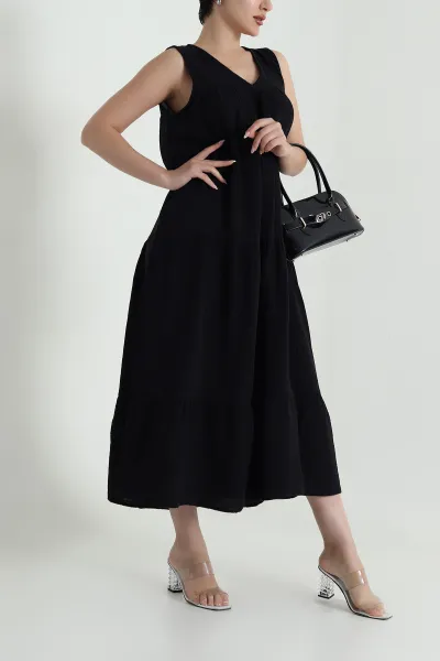 siyah-cep-detay-muslin-keten-kadin-elbise-465759