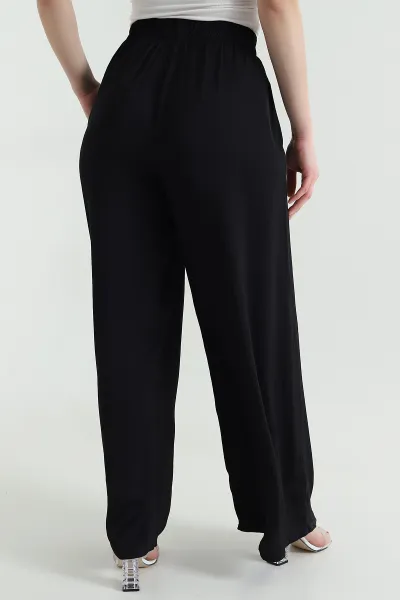 Siyah Cepli Bel Lastikli Tencel Kadın Pantolon 446675