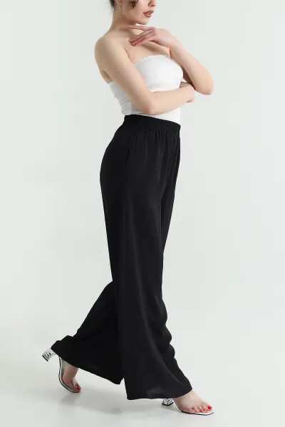 Siyah Cepli Bel Lastikli Tencel Kadın Pantolon 446675