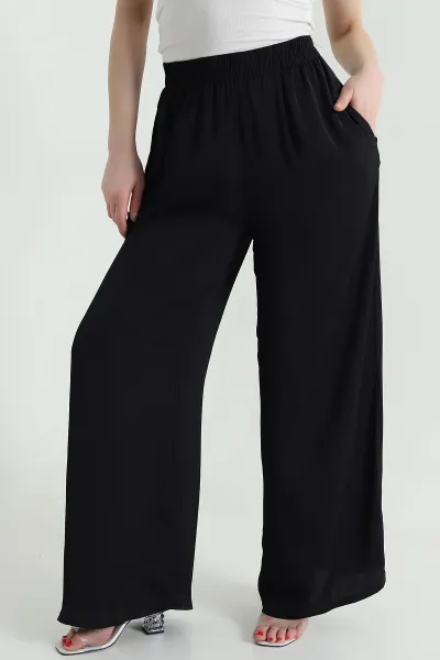 Siyah Cepli Bel Lastikli Tencel Kadın Pantolon 446675