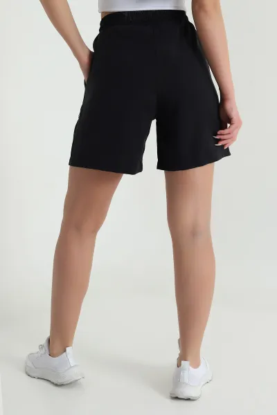 Siyah Cepli Bel Lastikli Tencel Kadın Şort 464645