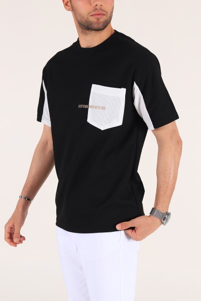 Siyah Cepli Dokulu Oversize Erkek Tişört 177453