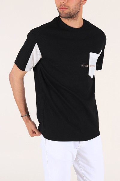 Siyah Cepli Dokulu Oversize Erkek Tişört 177453
