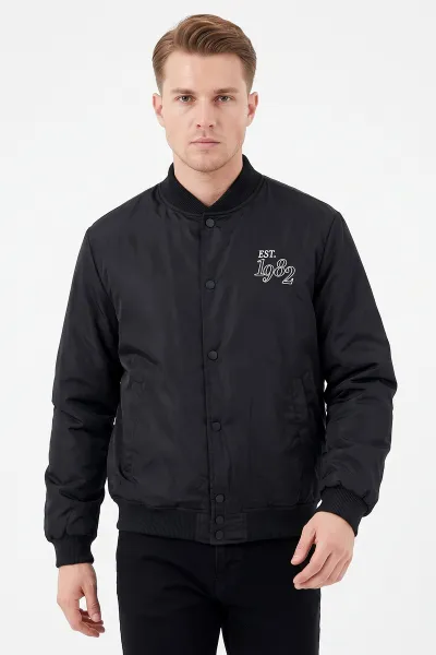Siyah Cepli Dolumlu Şişme Bomber Erkek Mont 491371