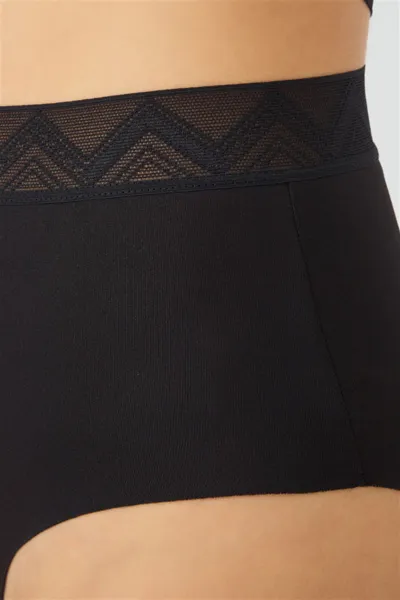 Siyah CH4039 Desenli Lastikli Yüksek Bel Lazer Kesim Bikini Külot 380759