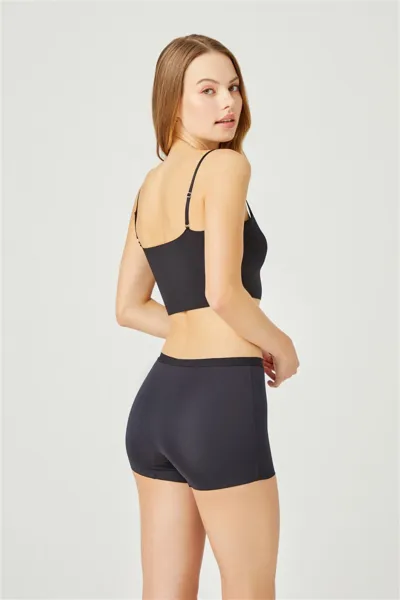 Siyah CH6105 Basic Lazer Kesim Dikişsiz Kadın Boxer Külot 237122