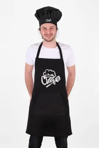 Siyah Unisex Chef Baskılı Mutfak Önlügü 209705
