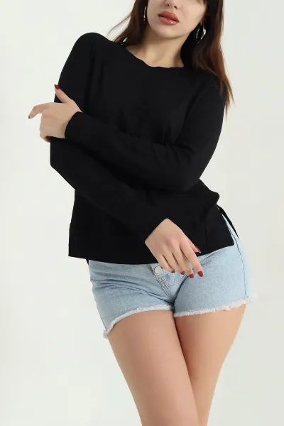 Siyah Çilek Kumaş Likralı Bluz 339266