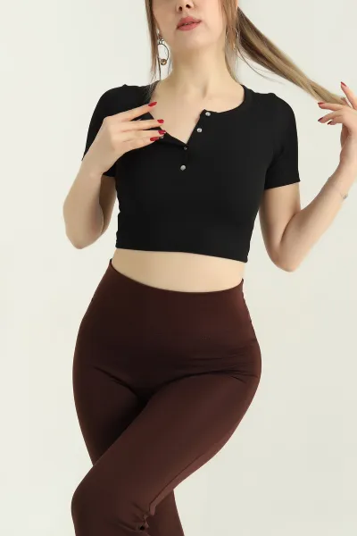 Siyah Çıt Çıt Düğmeli Fitilli Bluz 336297