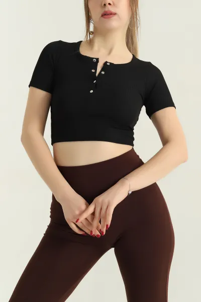 Siyah Çıt Çıt Düğmeli Fitilli Bluz 336297