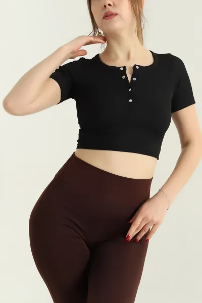 Siyah Çıt Çıt Düğmeli Fitilli Bluz 336297