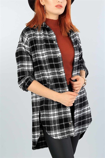 Siyah Çıt Çıtlı Bayan Oduncu Gömlek Tunik 40038