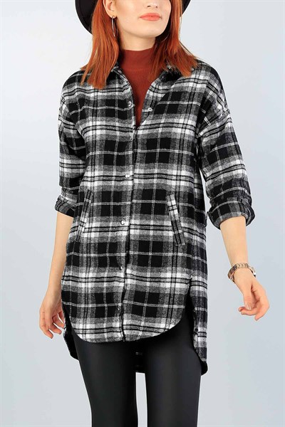 Siyah Çıt Çıtlı Bayan Oduncu Gömlek Tunik 40038