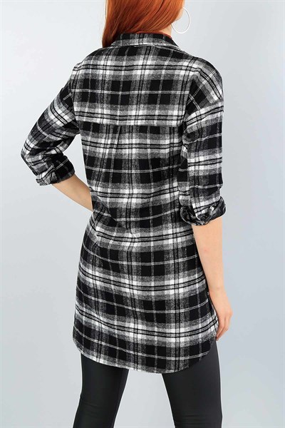 Siyah Çıt Çıtlı Bayan Oduncu Gömlek Tunik 40038