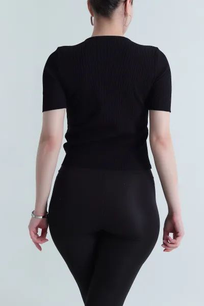 Siyah Çıt Çıtlı Fitilli Kadın Bluz 462410