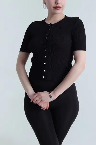 Siyah Çıt Çıtlı Fitilli Kadın Bluz 462410