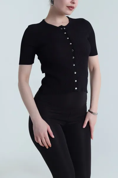 Siyah Çıt Çıtlı Fitilli Kadın Bluz 462410
