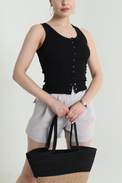 Siyah Çıt Çıtlı Kolsuz Kadın Bluz 471930