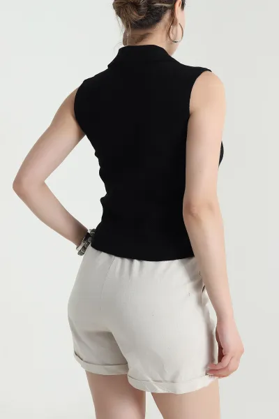 Siyah Cıt Cıtlı Polo Yaka Kadın Triko 477781