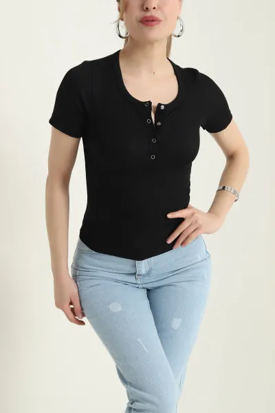 Siyah Çıtçıtlı Bürümcük Kadın Bluz 432213