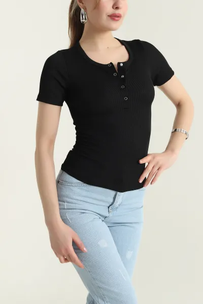 Siyah Çıtçıtlı Bürümcük Kadın Bluz 432213