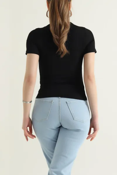 Siyah Çıtçıtlı Bürümcük Kadın Bluz 432213