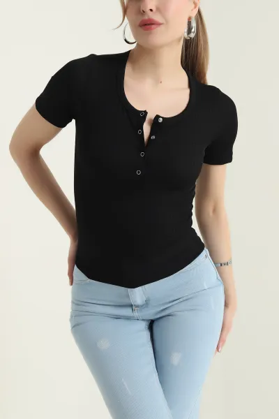 Siyah Çıtçıtlı Bürümcük Kadın Bluz 432213