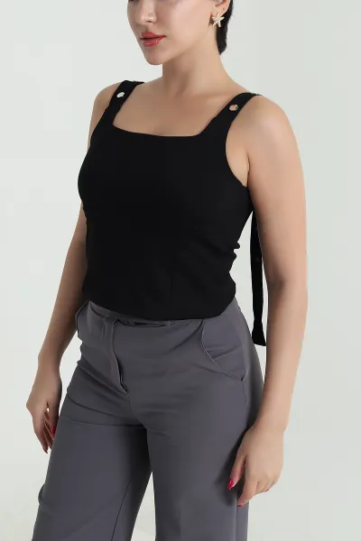 Siyah Çıtçıtlı Çift Katlı Oysho Kadın Bluz 475739