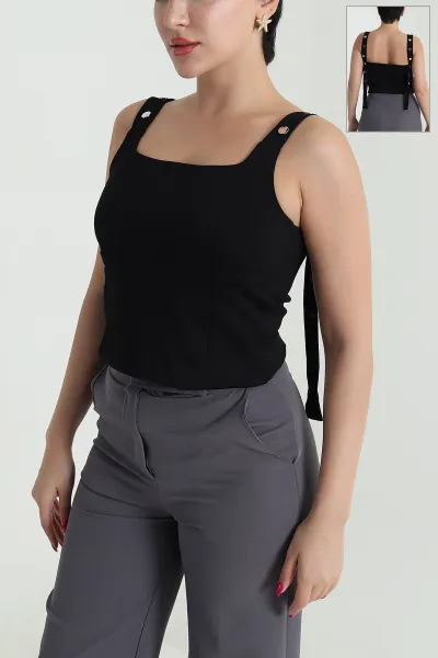 Siyah Çıtçıtlı Çift Katlı Oysho Kadın Bluz 475739