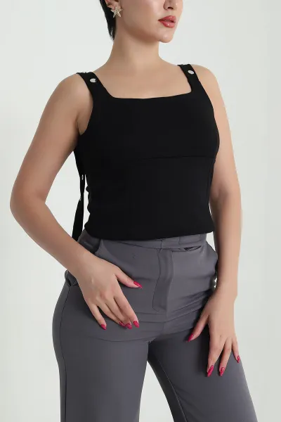 Siyah Çıtçıtlı Çift Katlı Oysho Kadın Bluz 475739