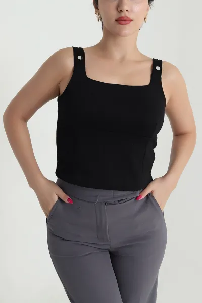 Siyah Çıtçıtlı Çift Katlı Oysho Kadın Bluz 475739