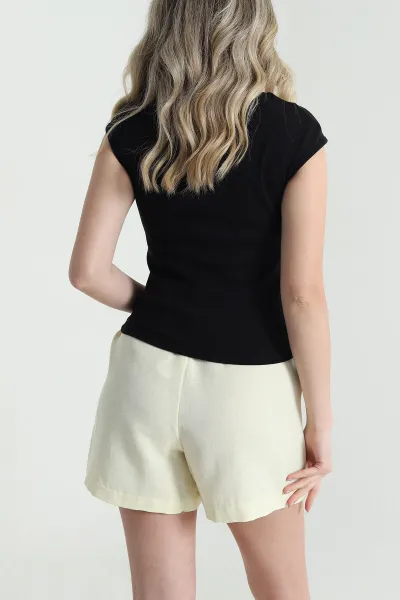 Siyah Çıtçıtlı Kolsuz Kadın Bluz 462322