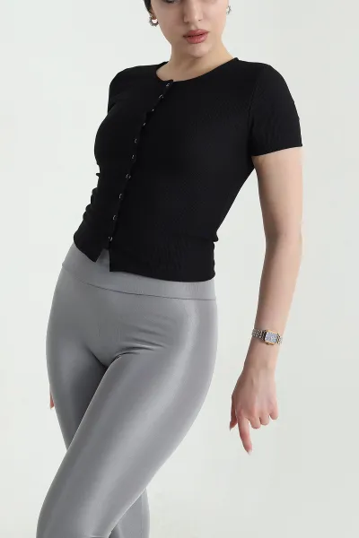 Siyah Çıtçıtlı Ottoman Kadın Bluz 448306