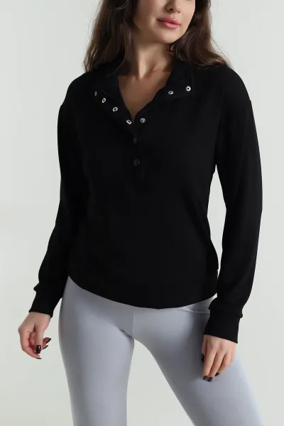 Siyah Çıtçıtlı Oysho Kadın Bluz 497722