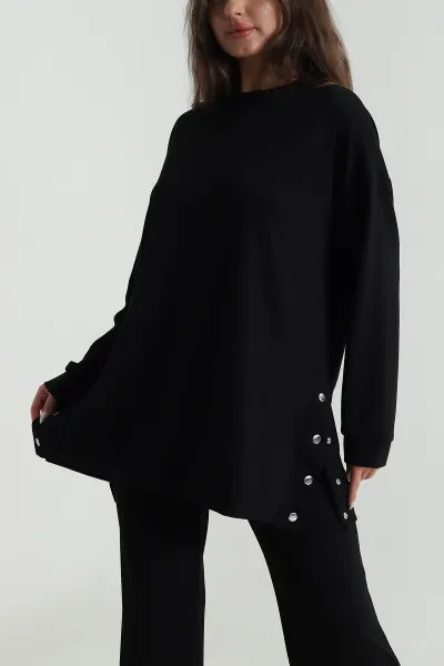 Siyah Çıtçıtlı Oysho Kadın Tunik Pantolon İkili Takım 489008
