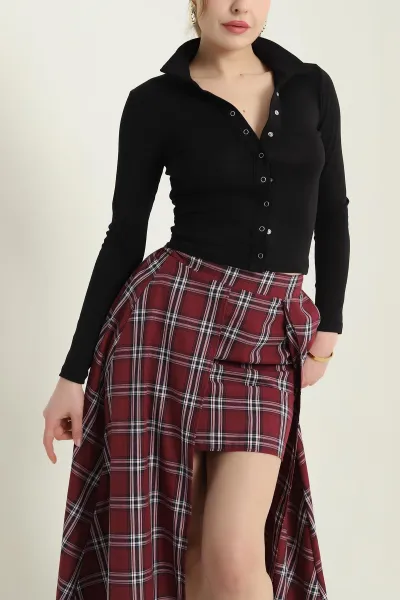Siyah Çıtçıtlı Yakalı Ribana Kadın Bluz 432726