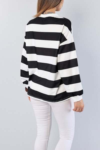 Siyah Çizgili Baskılı Sweat Tunik 80473