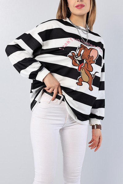 Siyah Çizgili Baskılı Sweat Tunik 80473