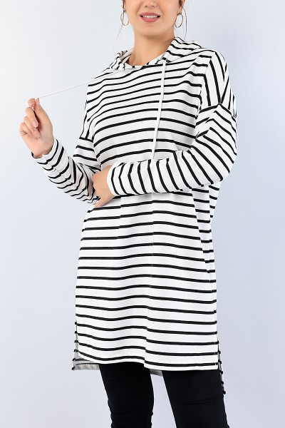 Siyah Çizgili Kapüşonlu Tunik 75154
