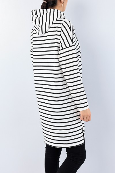 Siyah Çizgili Kapüşonlu Tunik 75154