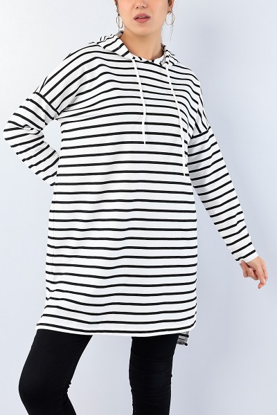Siyah Çizgili Kapüşonlu Tunik 75154