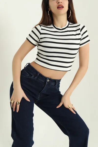 Siyah Çizgili Likralı Crop 333894