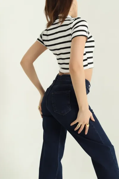 Siyah Çizgili Likralı Crop 333894