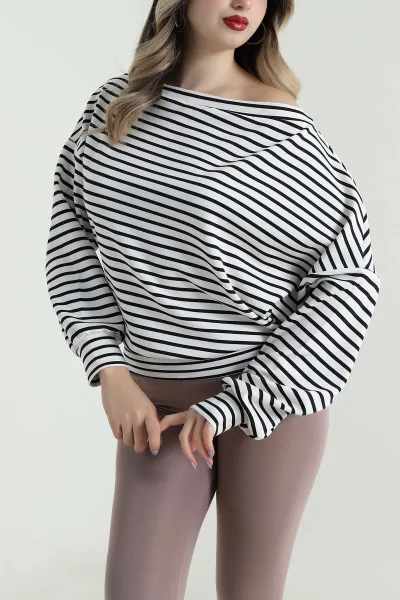 Siyah Çizgili Modal Kadın Bluz 494752