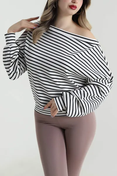 Siyah Çizgili Modal Kadın Bluz 494752