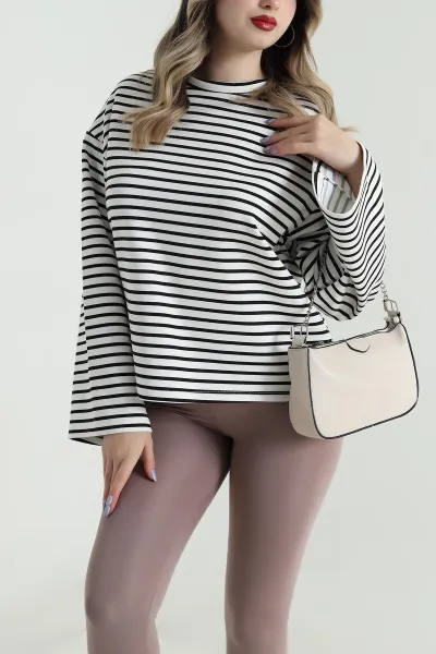 Siyah Çizgili Modal Kadın Bluz 494845